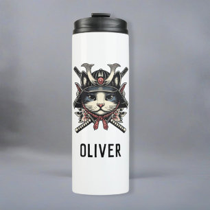 Weiser Samurai-Krieger-Katze Thermosbecher
