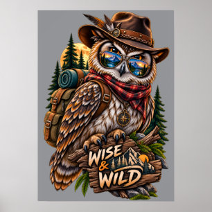 Weiser und wilder Eulen-Wanderer-Rustikal-Outdoor- Poster