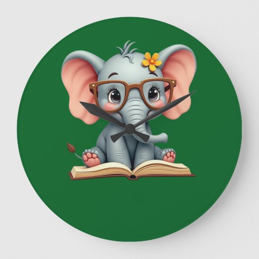 Weises Baby-Elefant Große Wanduhr (Vorderseite)