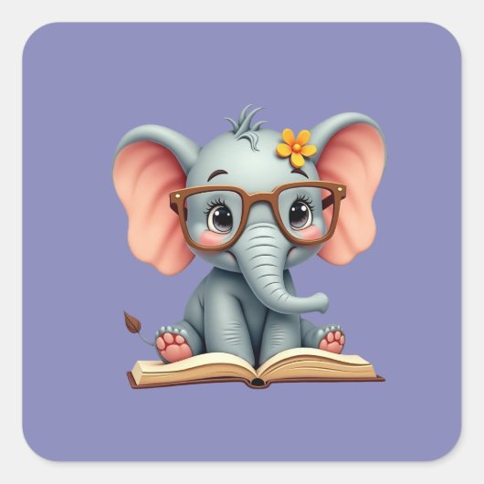 Weises Baby-Elefant Quadratischer Aufkleber (Vorderseite)