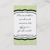 Weises Grün-Damast-Wellness-Center-heiße Visitenkarte (Rückseite)