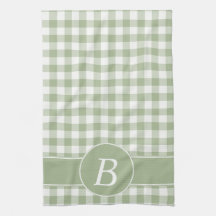 Weises Grün-Gingham-Monogramm-Geschirrtuch