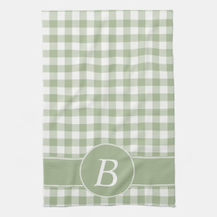 Weises Grün-Gingham-Monogramm-Geschirrtuch Handtuch