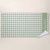 Weises Grün-Gingham-Muster | personalisiert Strandtuch (Vorderseite)