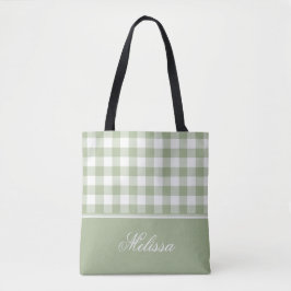 Weises Grün-Gingham | personalisiert Tasche