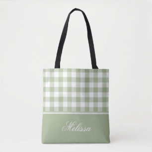 Weises Grün-Gingham personalisiert Tasche