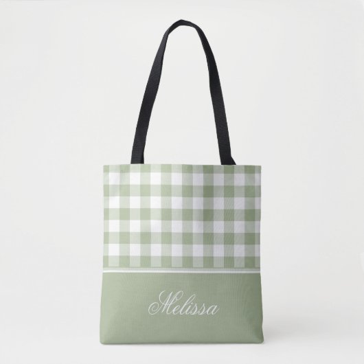 Weises Grün-Gingham | personalisiert Tasche (Vorderseite)