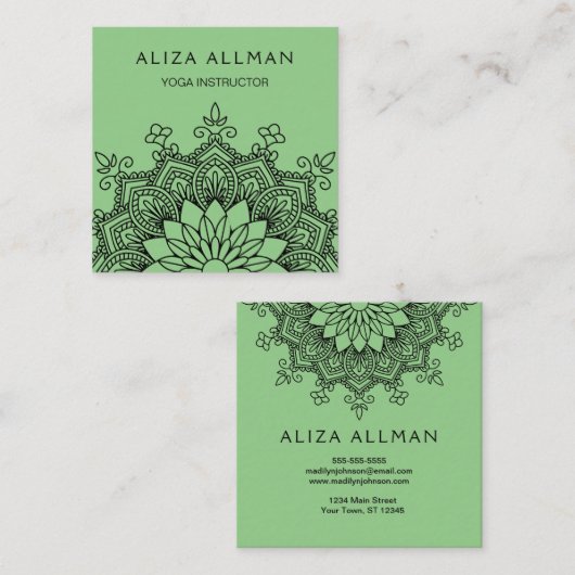 Weises Grün-Mandala-Yoga-Lehrer Quadratische Visitenkarte (Vorne/Hinten)