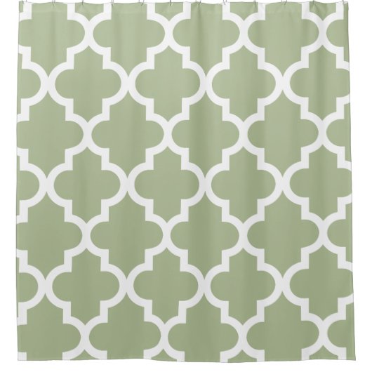 Weises Grün Quatrefoil Muster Duschvorhang (Vorderseite)