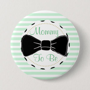 Weises Grün-Schwarzes Stripes Mama, um Babyparty Button