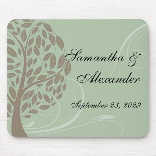 Weises Grün und weicher Brown Stylized Öko-Baum Mousepad (Vorne)