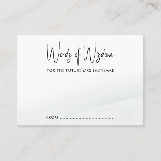 Weisheit Brautparty Weicher grüner Schlag Hinweiskarte (Vorderseite)