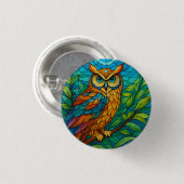 Weisheit in Glas Buntglas-Eule mit Blumen Button (Vorne & Hinten)