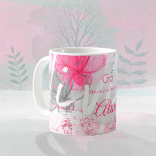 Weisheit Pink Floral Wasserfarbe Typografie Kaffeetasse