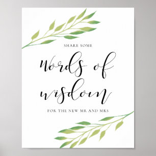 Weisheit Watercolor verlasse Hochzeitszeichen Poster