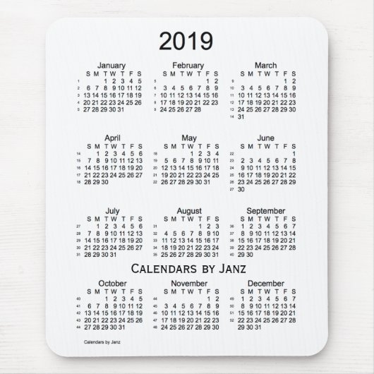 Weiß 2019 52 Wochen-Kalender durch Janz Mousepad (Vorne)