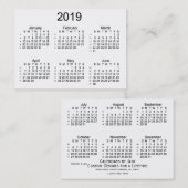 Weiß 2019 52 Wochen-Kalender durch Janz Visitenkarte (Vorne/Hinten)