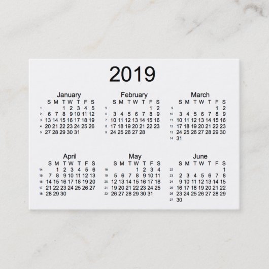 Weiß 2019 52 Wochen-Kalender durch Janz Visitenkarte (Vorderseite)