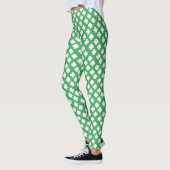 Weiß 4 Leaf Kleeblatt Muster auf GREEN Leggings (Links)