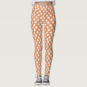 Weiß 4 Leaf Kleeblatt Muster auf ORANGE Leggings (Vorderseite)