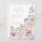 Weiß 50. feminin delikate Aquarellfarbe blassrosa Einladung (Vorderseite)