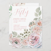 Weiß 50. feminin delikate Aquarellfarbe blassrosa Einladung (Vorne/Hinten)