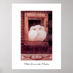 WEISS AM FENSTER, antikes rosa Poster