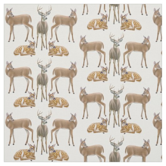 Weiß angebundenes Rotwild-Familien-Gewebe Stoff (Muster)