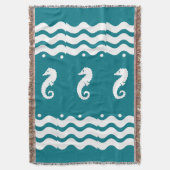 WEISS auf aquamarinem Aqua-BLAUE-MEERESPFERD Decke (Vorderseite Vertikal)