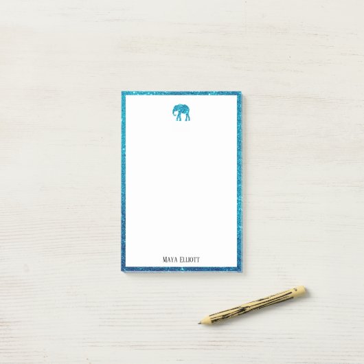 Weiß auf Aquamarinen Imitaten Glitzer Elephant & B Post-it Klebezettel (Auf Schreibtisch)