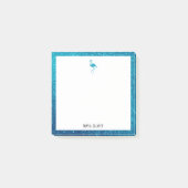 Weiß auf Aquamarinen Imitaten Glitzer Flamingo & B Post-it Klebezettel (Vorderseite)