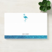 Weiß auf Aquamarinen Imitaten Glitzer Flamingo & B Post-it Klebezettel (Büro)