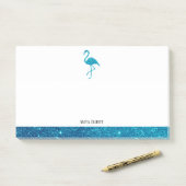 Weiß auf Aquamarinen Imitaten Glitzer Flamingo & B Post-it Klebezettel (Auf Schreibtisch)