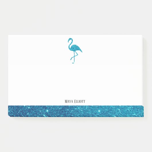Weiß auf Aquamarinen Imitaten Glitzer Flamingo & B Post-it Klebezettel (Vorderseite)