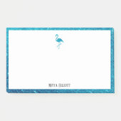 Weiß auf Aquamarinen Imitaten Glitzer Flamingo & B Post-it Klebezettel (Vorderseite)