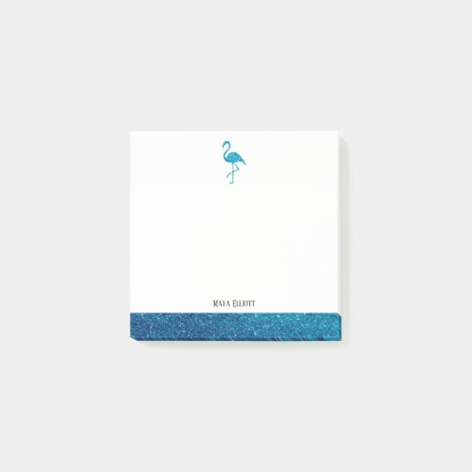 Weiß auf Aquamarinen Imitaten Glitzer Flamingo & B Post-it Klebezettel (Vorderseite)