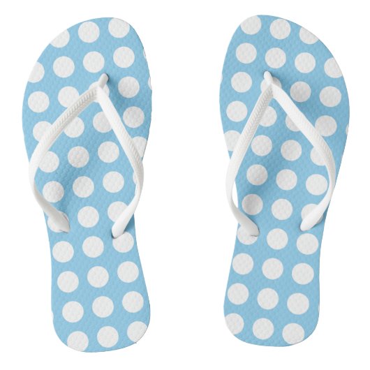 Weiß auf Baby Blue Große horizontale Polka Punkte Badesandalen (Fußbett)
