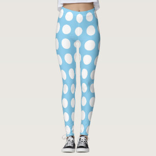 Weiß auf Baby Blue Large Size Horiz. Polka Dots Leggings