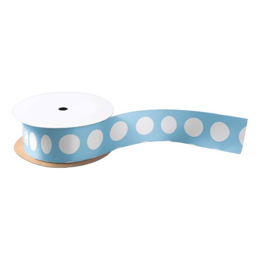 Weiß auf Baby Blue Medium Horiz. Polka Dots Ribbon Satinband (Spule)