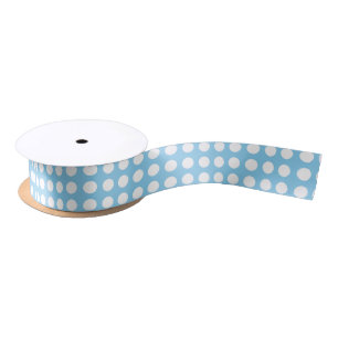 Weiß auf Baby Blue Small Horiz. Polka Dots Ribbon Satinband