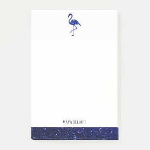 Weiß auf Blau falscher Glitter Flamingo & Rand, Na Post-it Klebezettel