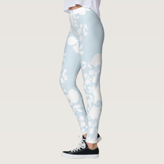 Weiß auf blauem BlumenToile kundenspezifischem Leggings (Links)