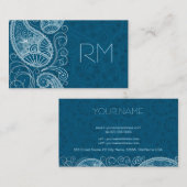 Weiß auf blauem Retro-Paisley-Muster Visitenkarte (Vorne/Hinten)
