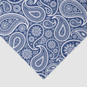 Weiß auf blauem Vintage-Paisleymuster Seidenpapier (Detail)