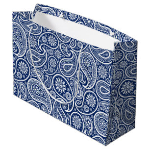 Weiß auf blaues vintage Paisley-Muster Große Geschenktüte