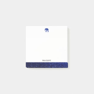 Weiß auf Blue Imitats Glitzer Elephant & Border, N Post-it Klebezettel