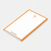 Weiß auf Bright Orange Flamingo & Border mit Name Post-it Klebezettel (angewinkelt)