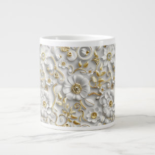Weiß auf den Blätter Weiße Zierblumen und Golden Jumbo-Tasse