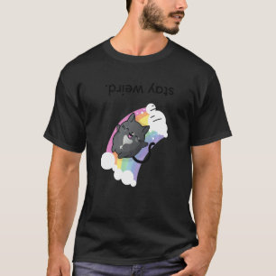 Weiß auf den Kopf hinunter Tuxedo-Katze und Regenb T-Shirt