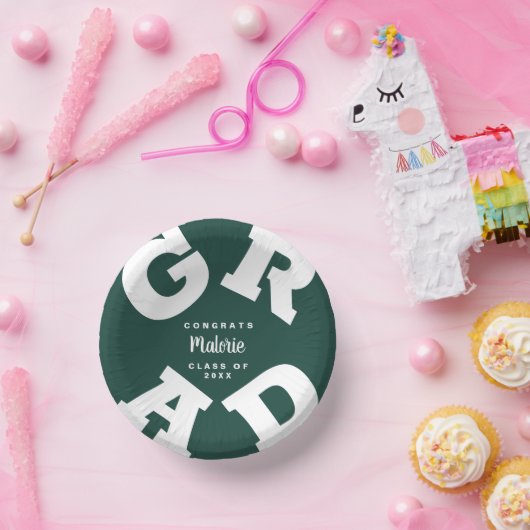 Weiß auf dunkelgrünem Abschluss Pappteller (Party)